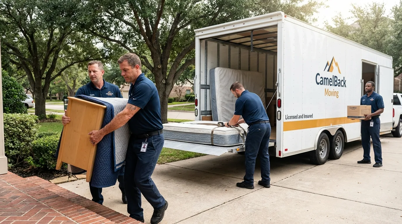 Crew loading residential truck for cross-state move from Cape Coral, FL