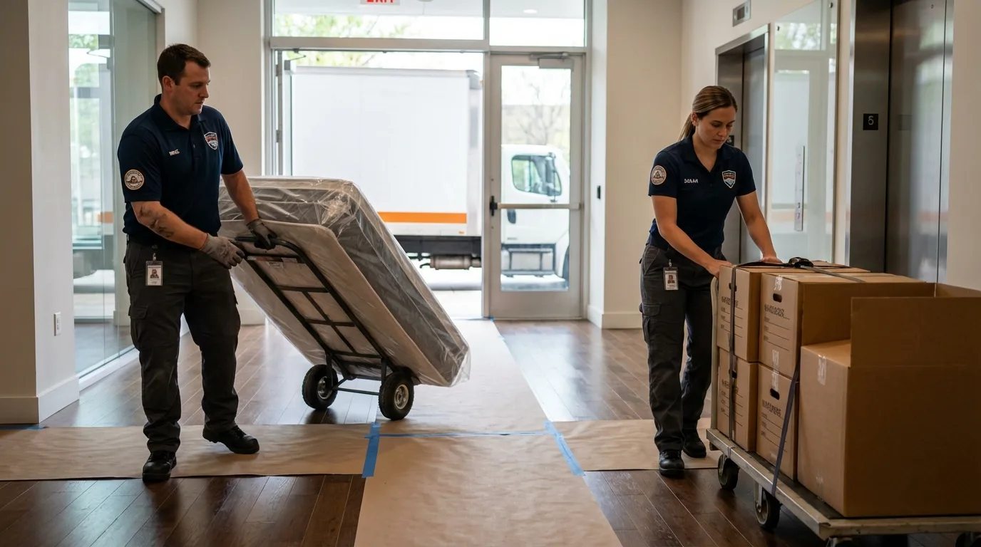 Professional apartment movers loading elevator in Cape Coral, FL